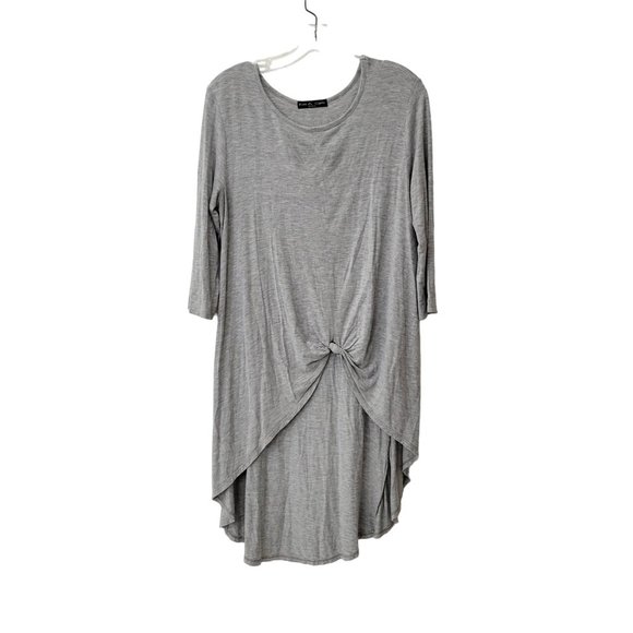 Kim and Cami Tops - Kin and Cami Grey Jersey High Low Tunic with Knotted Front